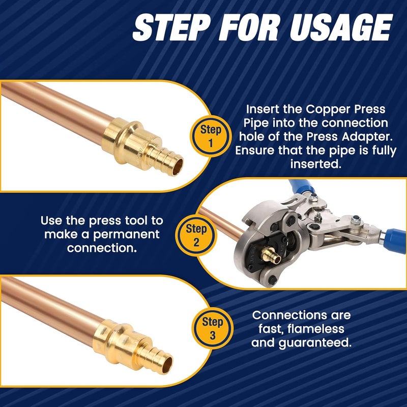 Abbiemo 12PCS 1/2” Propress x 1/2" PEX Adapter Crimp Fittings Brass Coupling with EPDM O-Ring for Copper Pipe Connections 250 PSI Pressure Rating Leak-Proof ASTM F1807 - Image 5